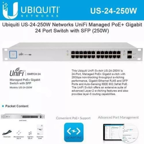 Unifi Switch Ubiquiti Us-24-250w 24 Puertos Gigabite Poe + 2 Sfp Gestionable