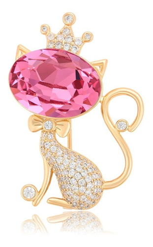 Broche Gato Oro 18k Lam Gatita Reyna Swarovski Elegante