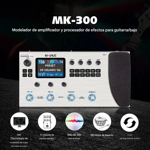 Pedal Multiefeitos M-Vave MK-300 320 Efeitos com Bluetooth e