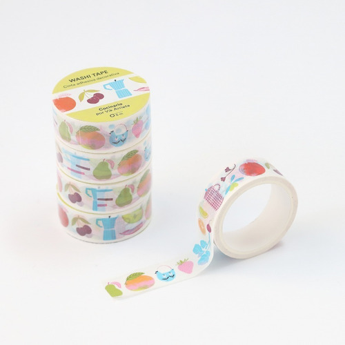 Cinta Washi Tape Cocinario Frutas Comidas 15mm Monoblock