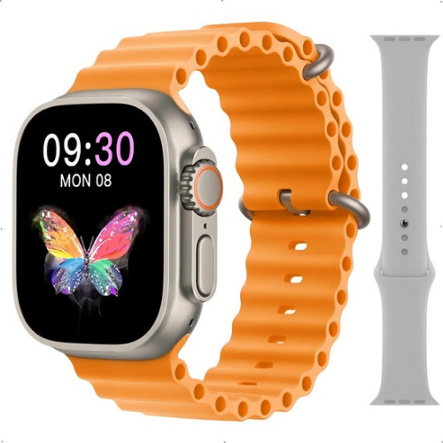 Relógio Smartwatch Hw68 Ultra Mini 41mm + Pulseira Lisa Cor De Titânio Ocean Laranja