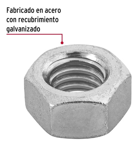 Bolsa C/60 Tuercas 7/16 Hexagonales Acero Galvanizado Fiero