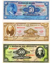 Comprar 3 Billetes Coleccionables México 50 100 500 Pesos Antiguos
