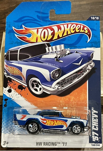 Hot Wheels 57 Chevy Blue Hw Racing 11  Blue Car 2010 