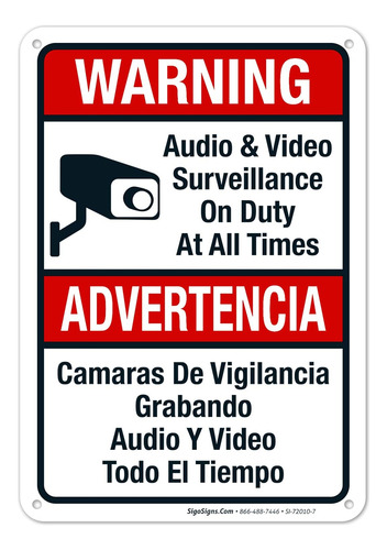 Sigo Signs - Señal De Vigilancia De Audio Y Video, Bilingüe