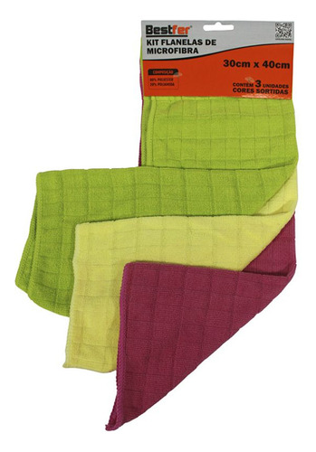 Kit 3 Flanelas De Microfibra Sortida 30cm X 40cm Bestfer