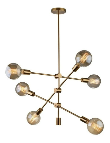 Lustre Pendente De Sala Dourado Circuit + 6 Lampadas Led Top 110V/220V