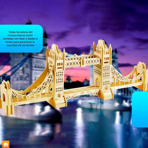 Rompecabezas 3d Madera Mdf Londres Tower Bridge Decoracion