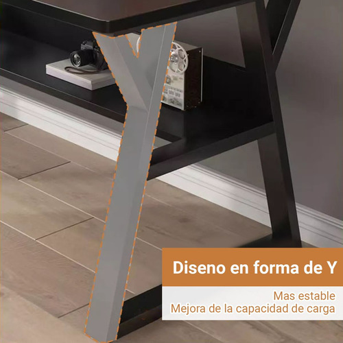 Escritorio De Oficina Madera Mesa Computadora Con 2 Estantes Marrón Oscuro Y Negro