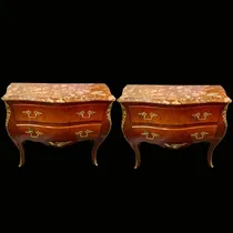 Comprar Hermoso Par De Comodas Luis Xv Francesas Con Marmol 1890