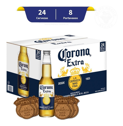 Pack Cerveza Corona 24 Botellas 355ml + 8 Coasters De Corcho