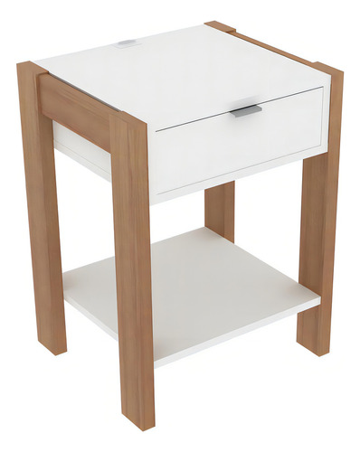 Mesa De Cabeceira 1 Gaveta Com Tomada Amendoa/branco Az1016 Cor Marrom-escuro