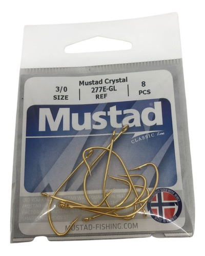 Anzuelo Mustad Gold Plated 277-gl N° 3/0 Paquete X8 Unidades