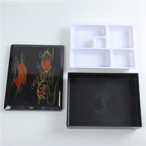 Caja Bento Japonesa, Contenedor De Comida Y Negro Con Tapa,