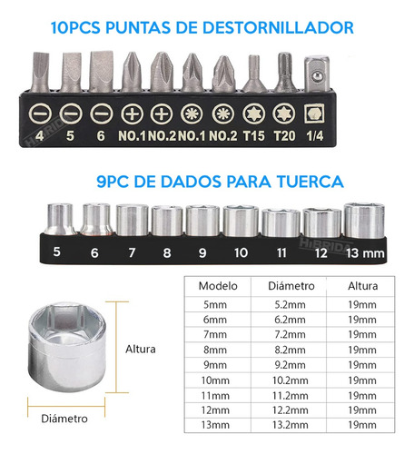 Taladro Atornillador 12v + Set Extensor Flex Puntas Dados