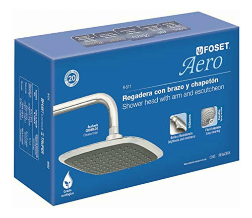 Foset Aero R-511, Regadera Cuadrada, Plástica, 8 , Con