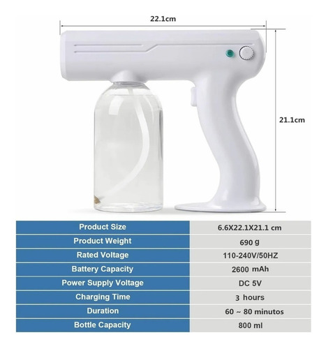 Pulverizador De Carga Nano Máquina De Desinfección 800ml