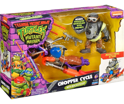 Tmnt Movie Rocksteady Vehículo Con Figura Moto Chopper