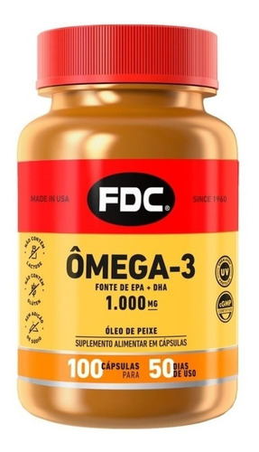 Suplemento em cápsula FDC Vitaminas  Ômega 3 em pote de 140g 100 un