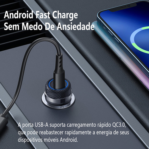 Carregador Veicular Turbo Rápido Carro Automotivo Para Samsung iPhone Celulares Usb E Tipo C
