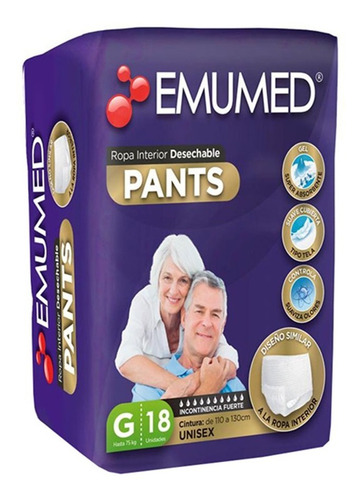 Pañales Adulto - Emumed Pants - Talla G- 18 Uds.