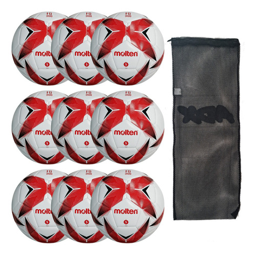 Set 9 Balones Futbol Soccer #5 Molten F5r3100 + Balonera Rvt