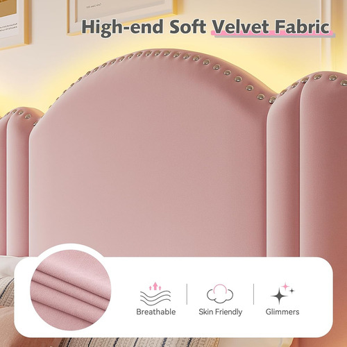Bed Frame C/ Luces Led Enhomee Matrimonial Rosa