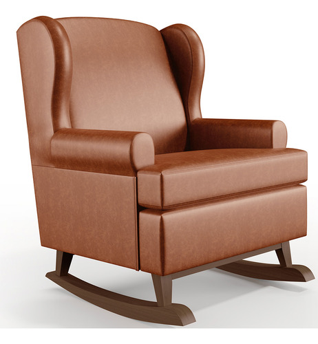 Kit 2 Poltronas De Amamentação Com Balanço Malu Base De Madeira P02 Couríssimo Camel