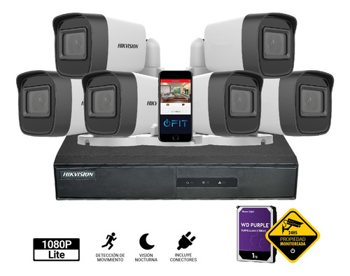 Kit Seguridad Hikvision 8 Ch Full Hd + 6 Camaras Hd + Disco