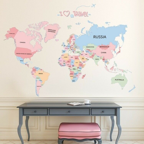 Vinilo Decorativo Sticker Mural Arte Pared - Mapa Mundo