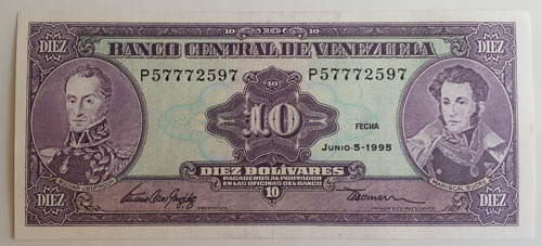 Imagen 1 de 2 de Billete Venezuela 10 Bs Junio 5 1995 P8 Unc