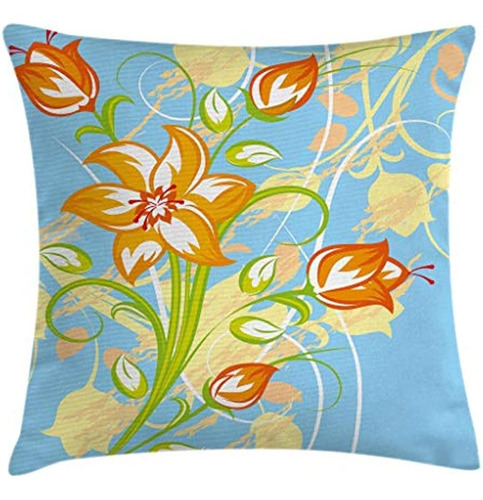 Ambesonne Floral Throw Pillow Cojín, Tiger Lily En Retro Vib