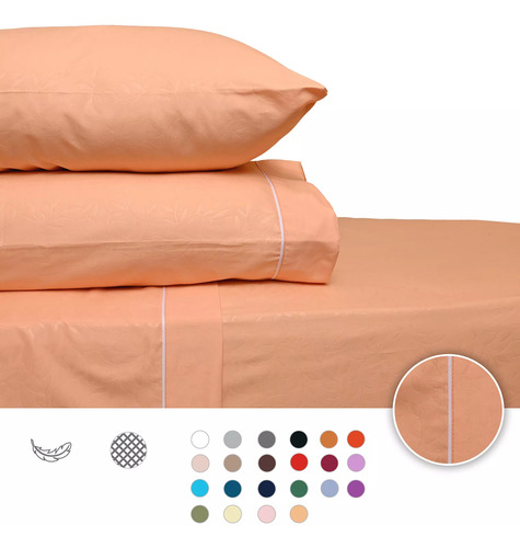 Sábana King Size 2800 Hilos Extra Suave Flores Peach Fuzz