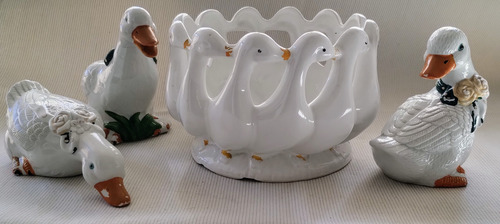 Centro / Frutera De Mesa Y 3 Patos De Cerámica Blanco (Usado)