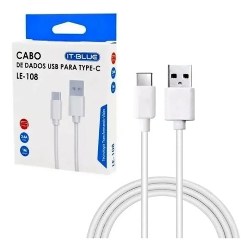 Cabo Tipo C Usb Le-108 2.4a 1 Metro C/10un Cor Branco