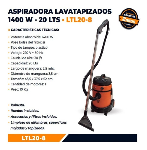 Imagen 8 de 10 de Aspiradora Lusqtoff Limpia Lava Tapizados Y Alfombras 1400w