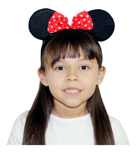 Diadema De Minnie Mouse Con Orejas De Tela Y Moño Infantil