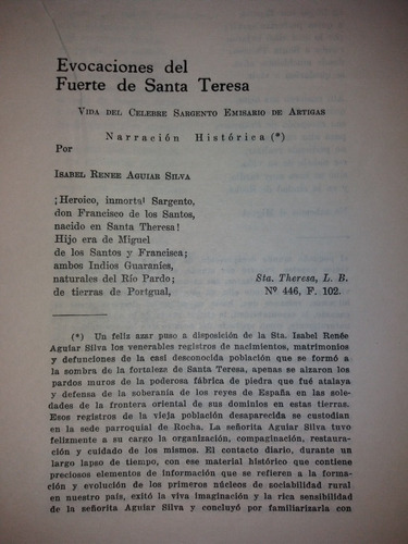 Evocaciones Del Fuerte Santa Teresa Aguiar Silva 1953 Rocha