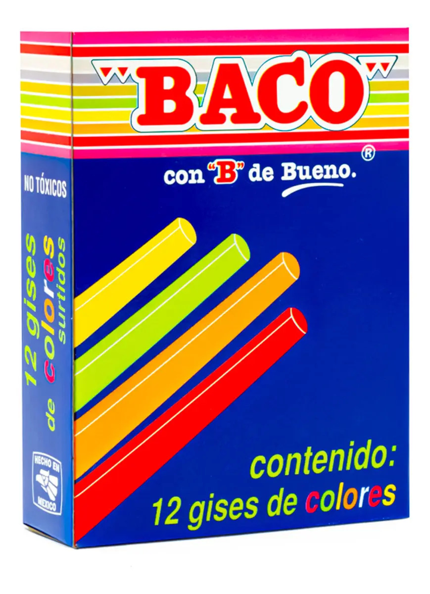 Baco | Caja De 12 Gises De Colores Moldeados De 85 Mm Color
