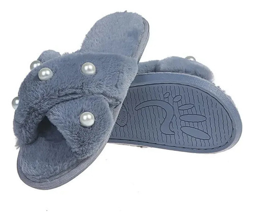 Zapatillas De Hogar Con Punta Abierta De Perlas De Felpa Par