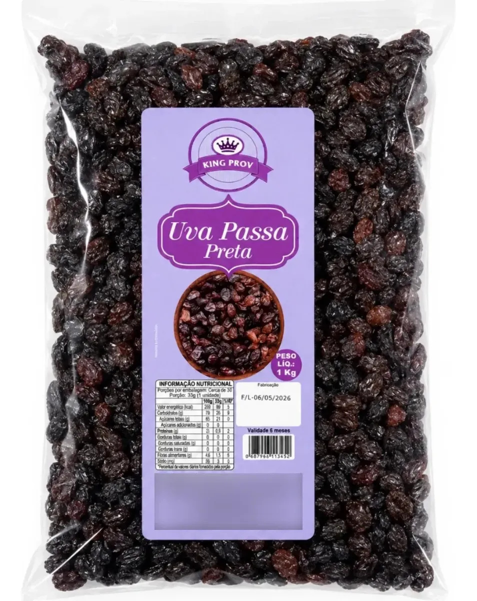 Uva Passa Preta Inteira S Semente Safra Nova King Prov 1kg