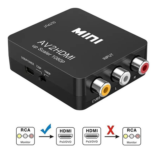 Imagen 1 de 10 de Adaptador Rca Vga A Hdmi 1080p Convertidor De Audio Y Video