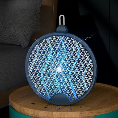 Lampara Mata Mosquitos Recargable 2 En 1 Con Raqueta Azul