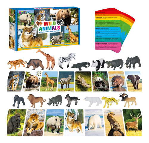 15 Figuras De Animales De Safari Con 15 Tarjetas Didácticas