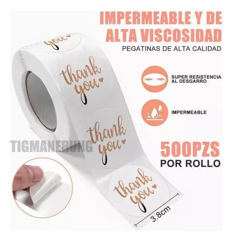 1.5 Pegatinas De Agradecimiento, 500 Hojas