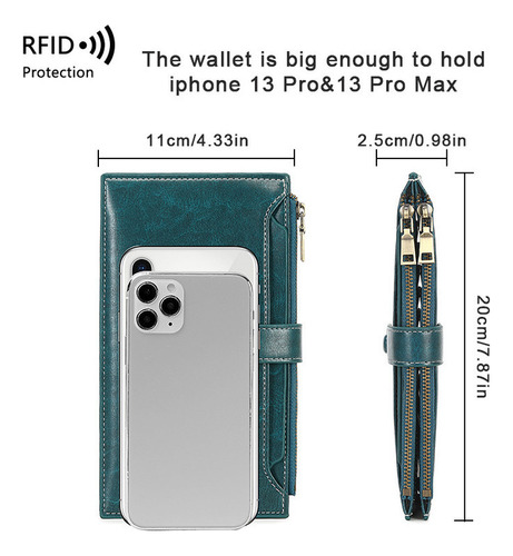 Cartera Con Bloqueo Rfid Con Doble Cremallera For Teléfonos