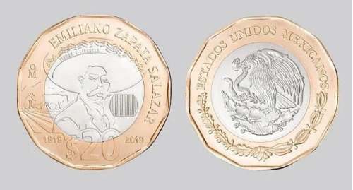 Moneda Conmemorativa De $20 Emiliano Zapata Salazar1919-1920