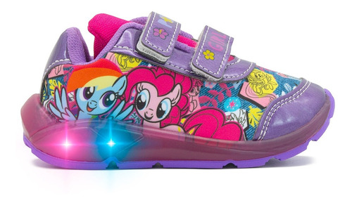 Tenis Niña Moda Luces Led My Little Pony Morado Velcro 14-19