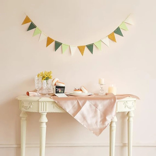 1 Juego De Bandera Triangular Dorada Y Verde Para Decoración