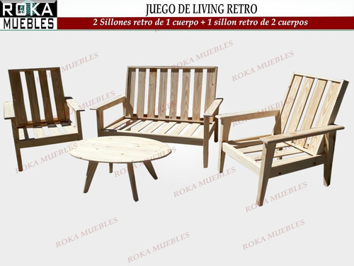 Imagen 3 de 4 de Sillon Doble Para Living Retro Pino Roka